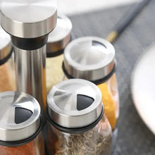 Load image into Gallery viewer, 7pcs Spice Jar Set Rack Glass Organizer Rotating Glass Seasoning Sugar Pepper Bottles Salt Shakers Holder Kitchen Storage Rack