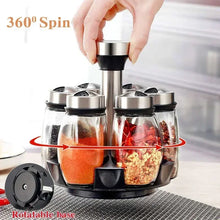 Load image into Gallery viewer, 7pcs Spice Jar Set Rack Glass Organizer Rotating Glass Seasoning Sugar Pepper Bottles Salt Shakers Holder Kitchen Storage Rack