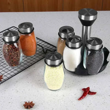 Load image into Gallery viewer, 7pcs Spice Jar Set Rack Glass Organizer Rotating Glass Seasoning Sugar Pepper Bottles Salt Shakers Holder Kitchen Storage Rack