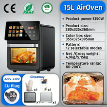 Load image into Gallery viewer, 15L Pro Air Fryer Oven With Grill 12 in 1 Smart Convection Oven Nonstick Basket Glass Window Black
