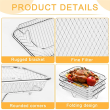 Charger l'image dans la galerie, Stackable Rectangular Air Fryer Shelves, 304 Stainless Steel, 3 Tiers For Enhanced Air-Fryingb64b
