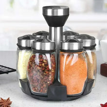 Load image into Gallery viewer, 7pcs Spice Jar Set Rack Glass Organizer Rotating Glass Seasoning Sugar Pepper Bottles Salt Shakers Holder Kitchen Storage Rack
